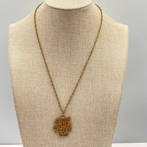 Vintage Gold-Tone Cultural Rope Chain Hebrew Shalom Pendant Push Lock Necklace